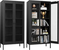Elegro 73 inch Metal Display Cabinet With Mesh Doors and 4 Adjustable Shelves