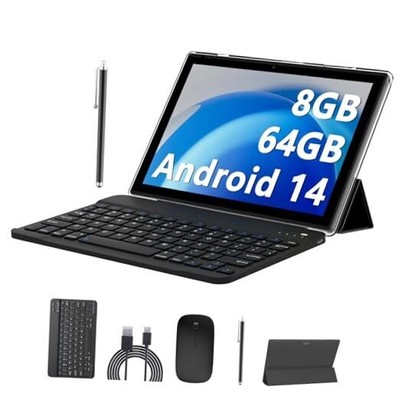 2024 Newest Android 14 Tablets 10 Inch, 2 in 1 Tablet, Tablet with Black.