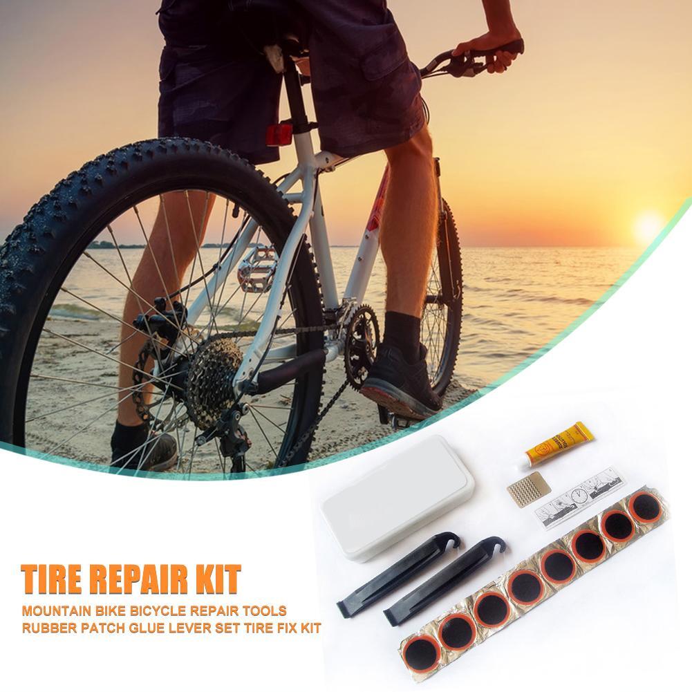 Mountain Bike Bicycle Tire Repair Tools Kit Rubber Patch Glue Lever