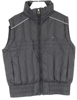 Tommy Hilfiger Sport Weste Damen M Down Gepolstert Gesteppt Logo Hoher Hals