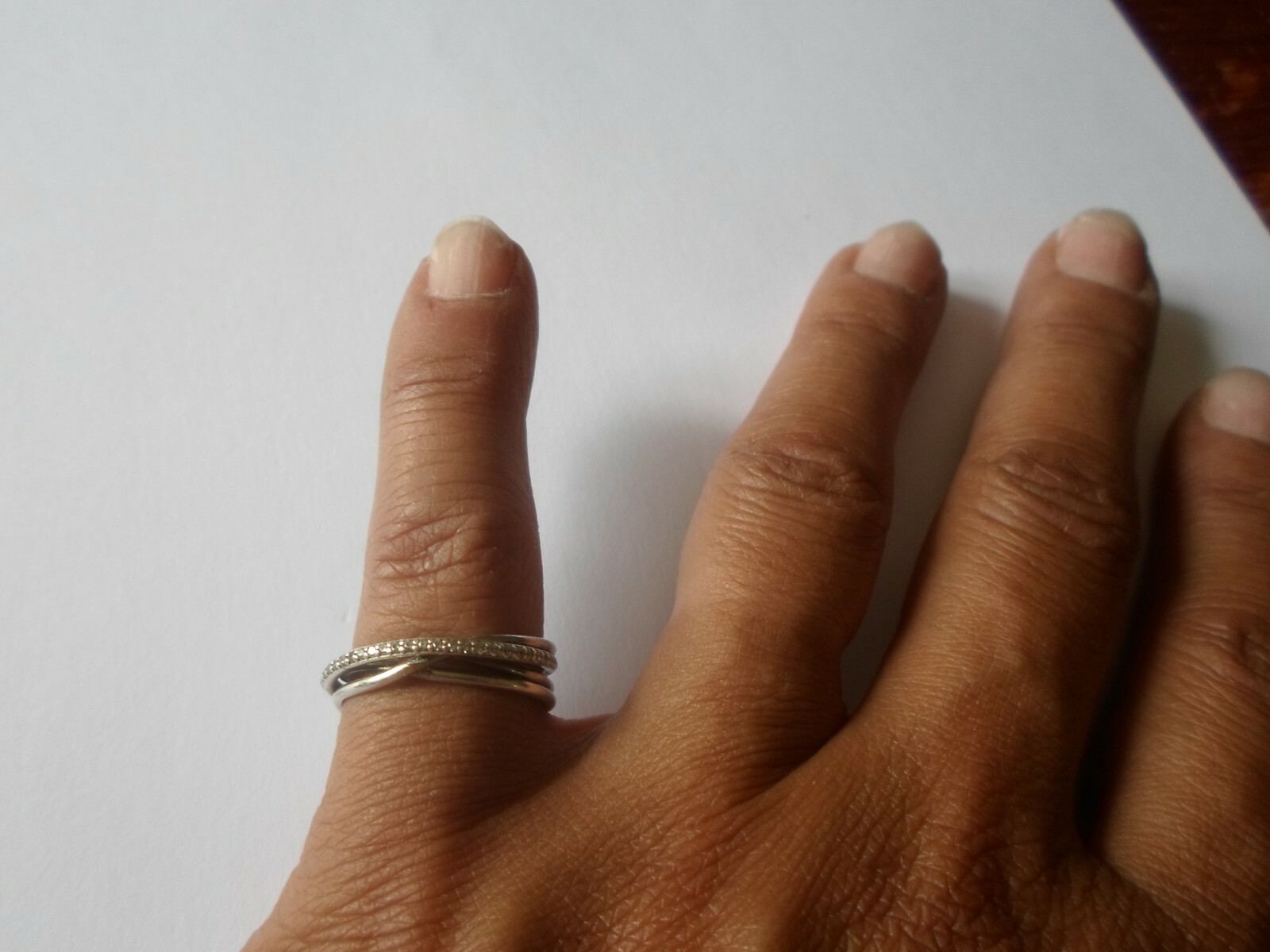 solid silver ring, interlaced rings, zirconiums, … - image 1