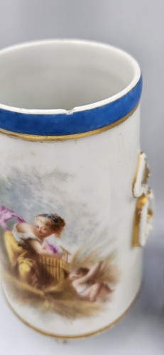 Pair Sevres Style Hand Painted Watteau Decoration Children Cherubs Vases READ - Picture 4 of 19