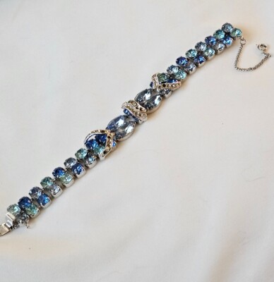 Vintage 1960 EISENBERG Two Tone BLUES BRACELET    7 inch SIGNED Sparkles