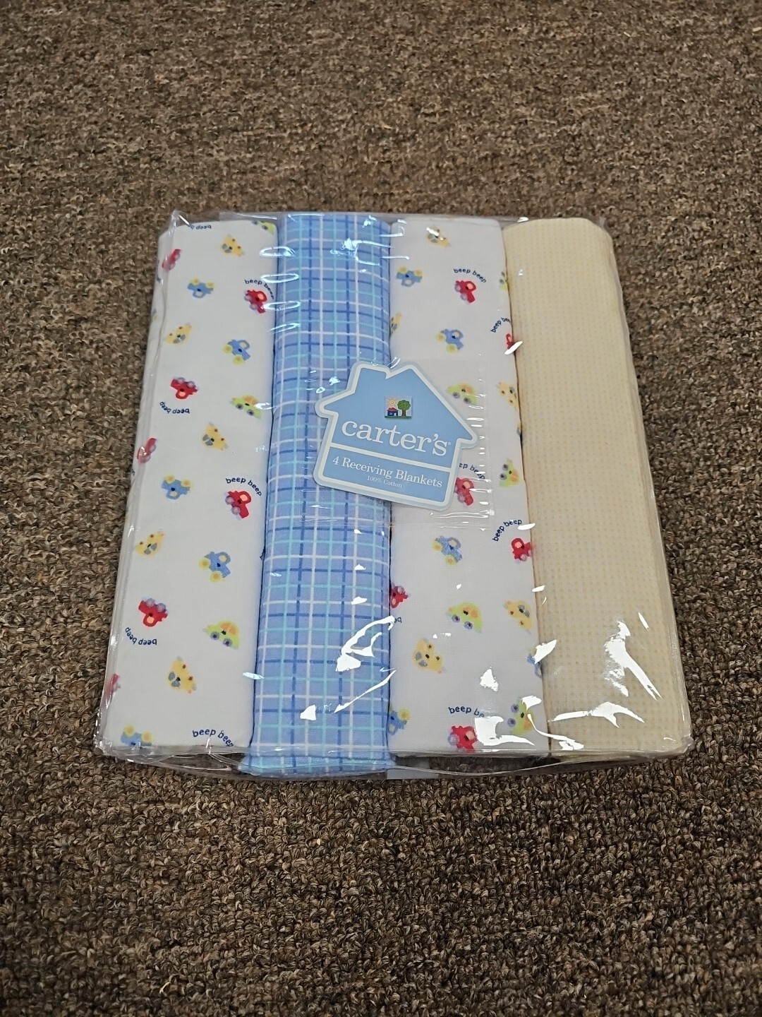 NWT Carters Baby Boy Receiving Blankets Car Green Blue 4 Pack 30x40 Beep Beep eBay