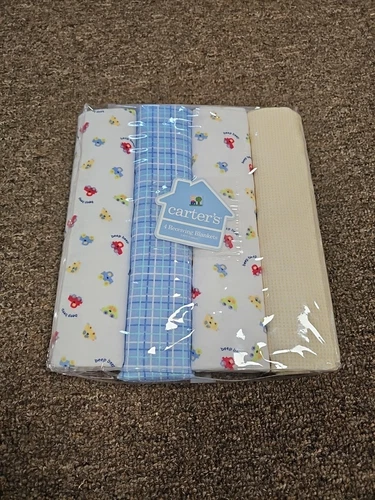 NWT Carters Baby Boy Receiving Blankets Car Green Blue 4 Pack 30x40 Beep Beep