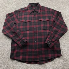 J Peterman Shirt Men Medium Button Black Red Wool Blend Jacket Shacket Overshirt