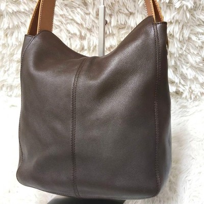 Tod's One-Shoulder Bag Bucket Leather Brown Logo From Japan 059843d
