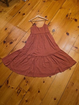American Eagle Sunchaser Midi Dress Women's XL Rust Orange Cotton Tiered V- Neck | eBay