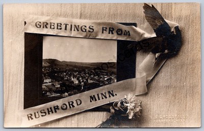 K15/ Rushford Minnesota RPPC Postcard c1910 Greetings Birdseye Stores 298