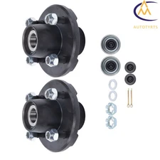 2 Pack 4 Bolt 4" Trailer Hub Kit For 2000 lbs. 1" Spindle W/ Trailer Bearing Kit