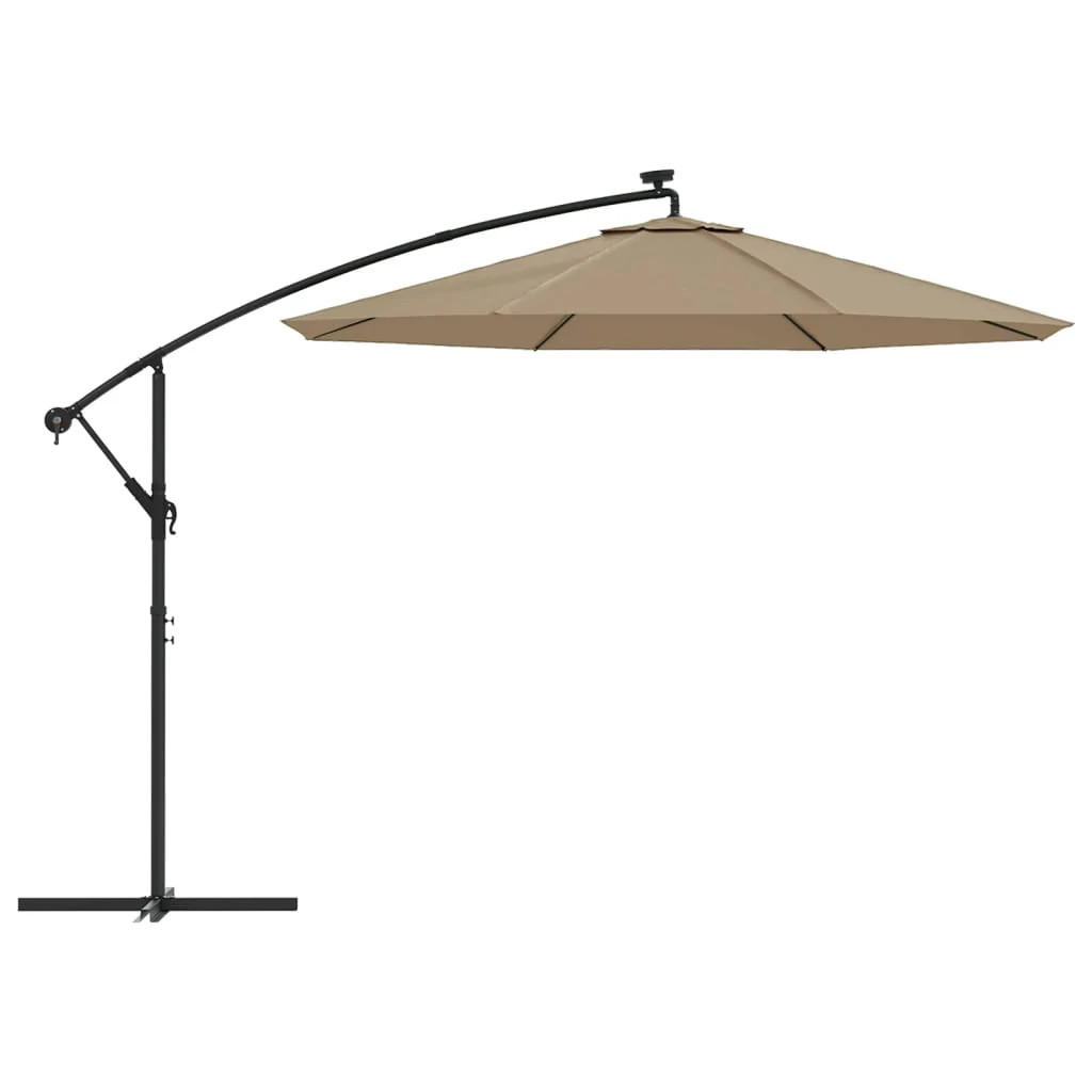 Parasol acier mât excentrique 300 cm toile taupe et diodes led Hello