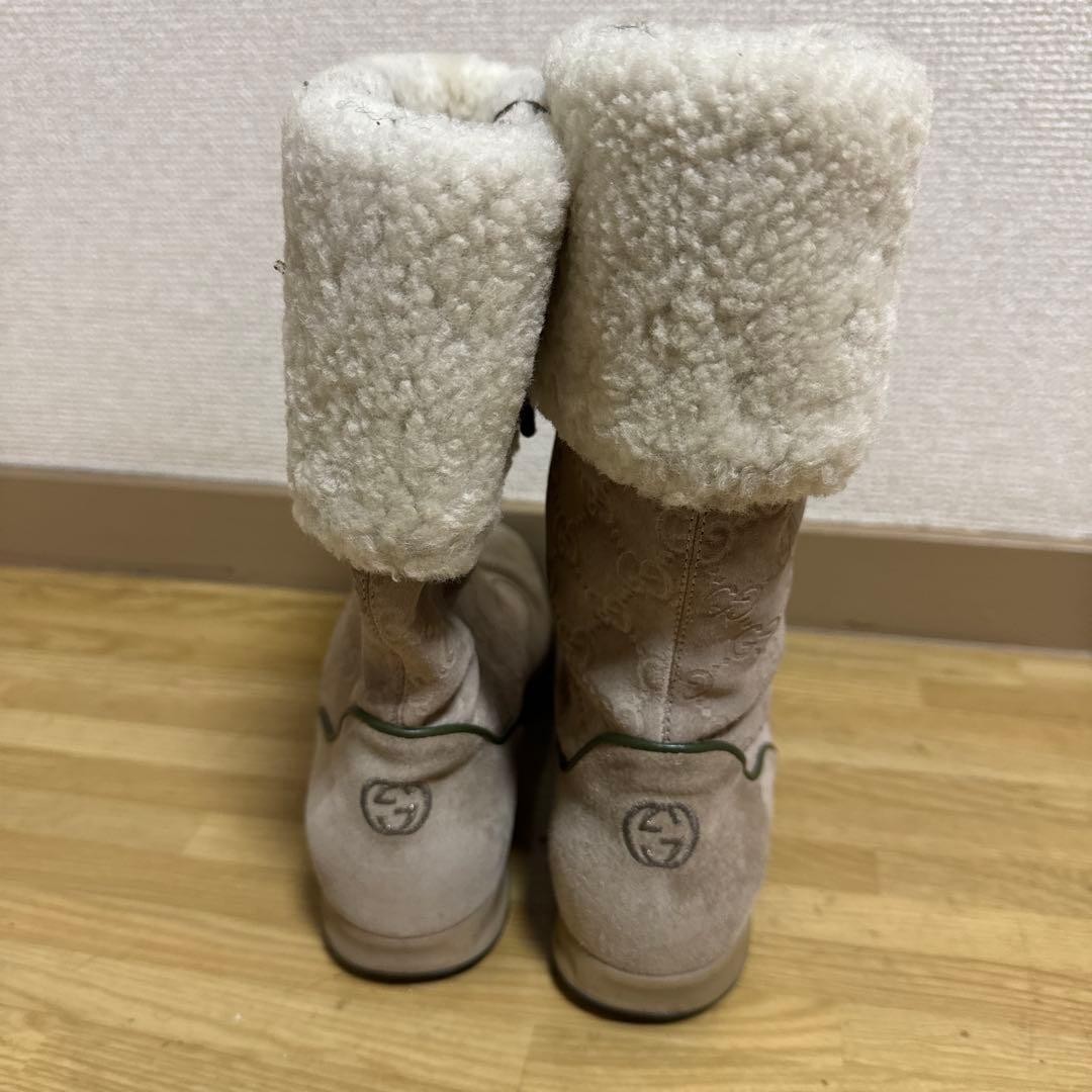 GUCCI Mouton Boots Shoes GG EU 35.5 US 5.5 Suede Beige Authentic thumbnail 4