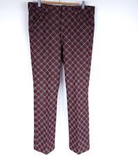Vtg 70s Mens Pants 34 X 31 Slacks Flare Leg Burgundy Diamond Plaid Knit Disco