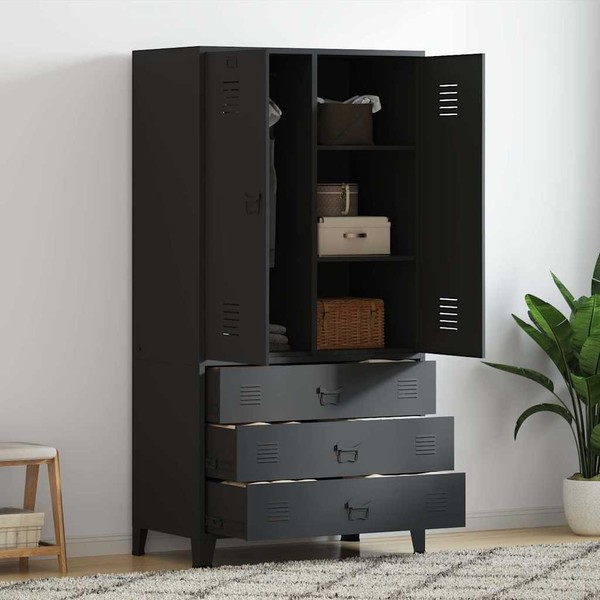 vidaXL Industrieschrank, Schwarz, 90 X 50 X 180 Cm, Metall-image