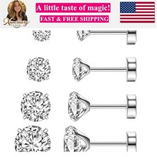 Flat Back Stud Earrings 20G Implant-Grade ASTM F136 Titanium, 4 Pair  Screw ...