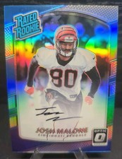 2017 Donruss Optic Josh Malone Rated Rookie On-Card Auto Silver Holo Prizm /99. rookie card picture