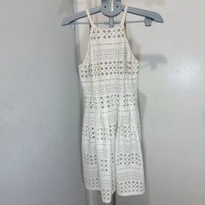 Eliza J Dress Off White Eyelet Laser Cut Halter Zipper with Side Pockets Size 0