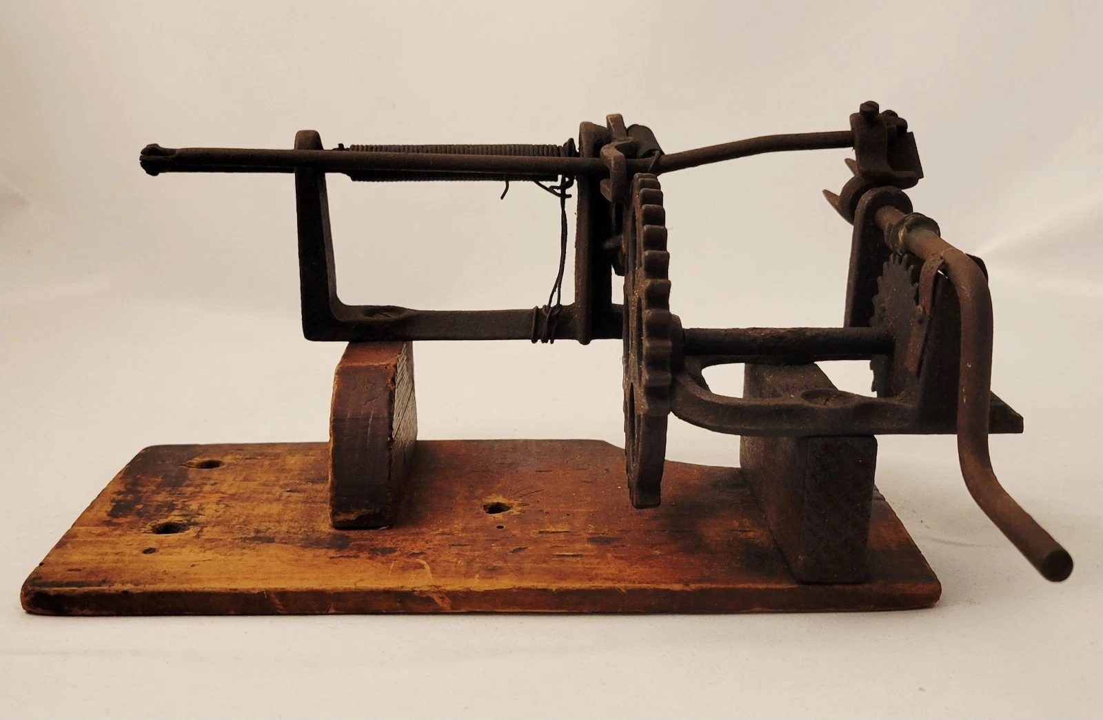 Antique Hand Cranked Mountable Cast Iron Apple Peeler on Wood Base