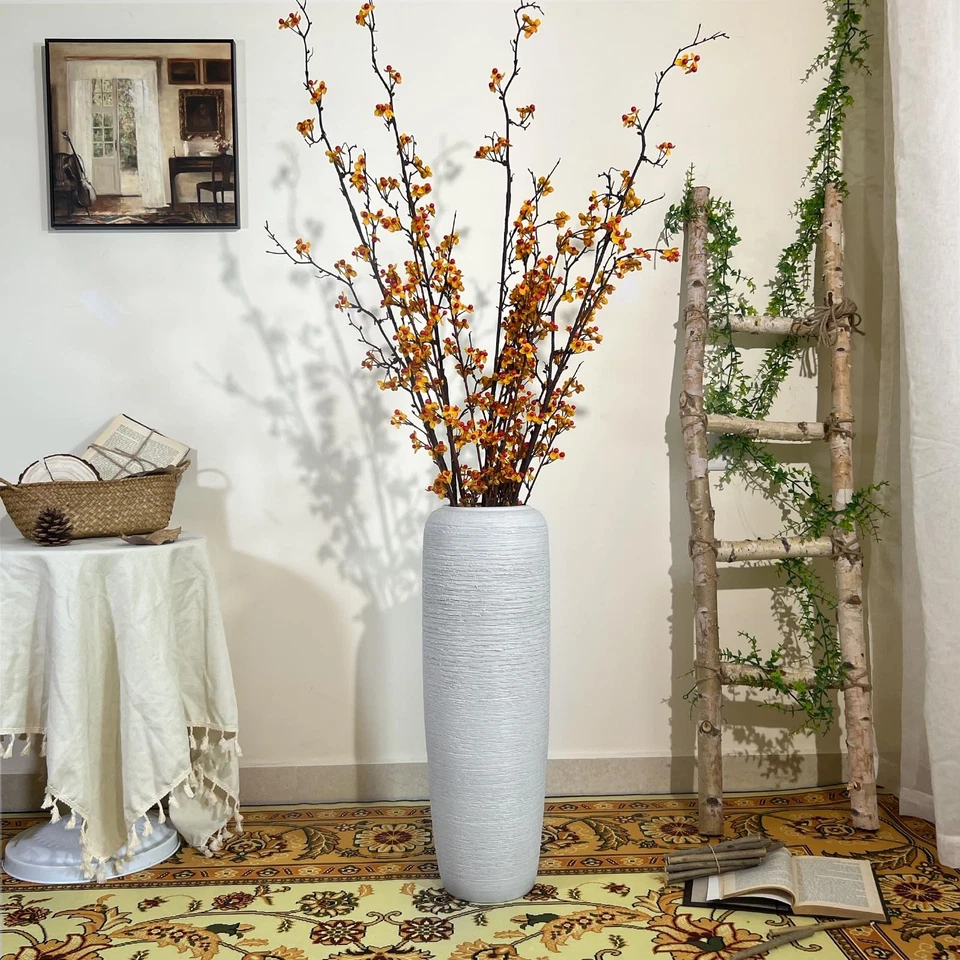 Jarrón grande de cerámica rústica para granja, jarrones de piso decorativos de cerámica de 23,6 pulgadas de alto... Foto 3 de 4