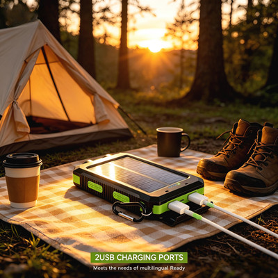Rugged Solar Charger 20000mAh External Battery IP65 Waterproof with Compass
