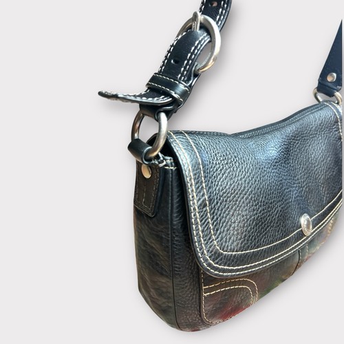 Vtg Y2K Coach Chelsea Flap Shoulder Bag Black Pebbled Leather Buckle Strap Snap - Picture 3 of 23