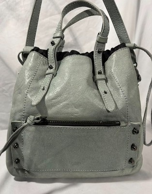 Botkier New York Leather Drawstring Hobo Crossbody Shoulder Bag Slate Gray