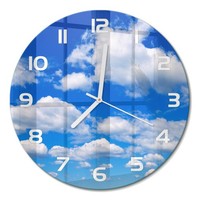 Runde Wanduhr Glasuhr Aus GehäRtetem Glas Wolken Am Himmel WeißE Zeiger Fi30 Cm
