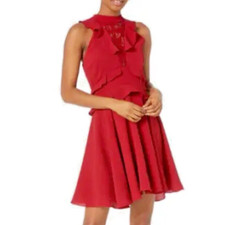BB Dakota Women's Crazy in Love Bubble Crepe Ruffle Dress w/Lace Red size 8