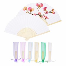 60 Pcs White Hand Fans with 6 Colors Organza Bags, Handheld Fan Foldable for ...