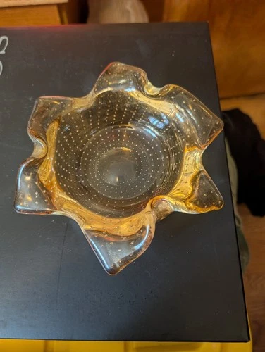 Vintage Murano Cigar Ashtray ~ Bullicante Controlled Bubble Amber Art Glass