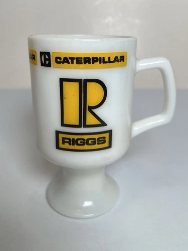 Federal Vintage MILK GLASS RIGGS CATERPILLAR Pedestal Coffee Promo Mug Cup