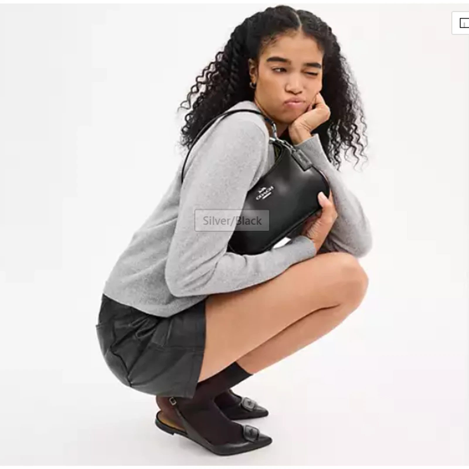 Borsa a tracolla Coach Teri in pelle argento nero CV938 nuova con etichette