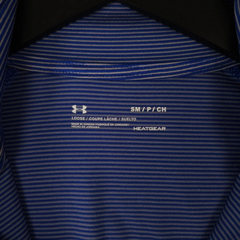 Pullover Under Armour Para Hombre Pequeño Azul Rayas 1/4 Cremallera Rendimiento HeatGear Suelto Foto 4 de 4