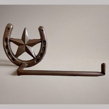 Rustic Horseshoe Star Wall Mount Toilet Paper Holder Western Country Decor