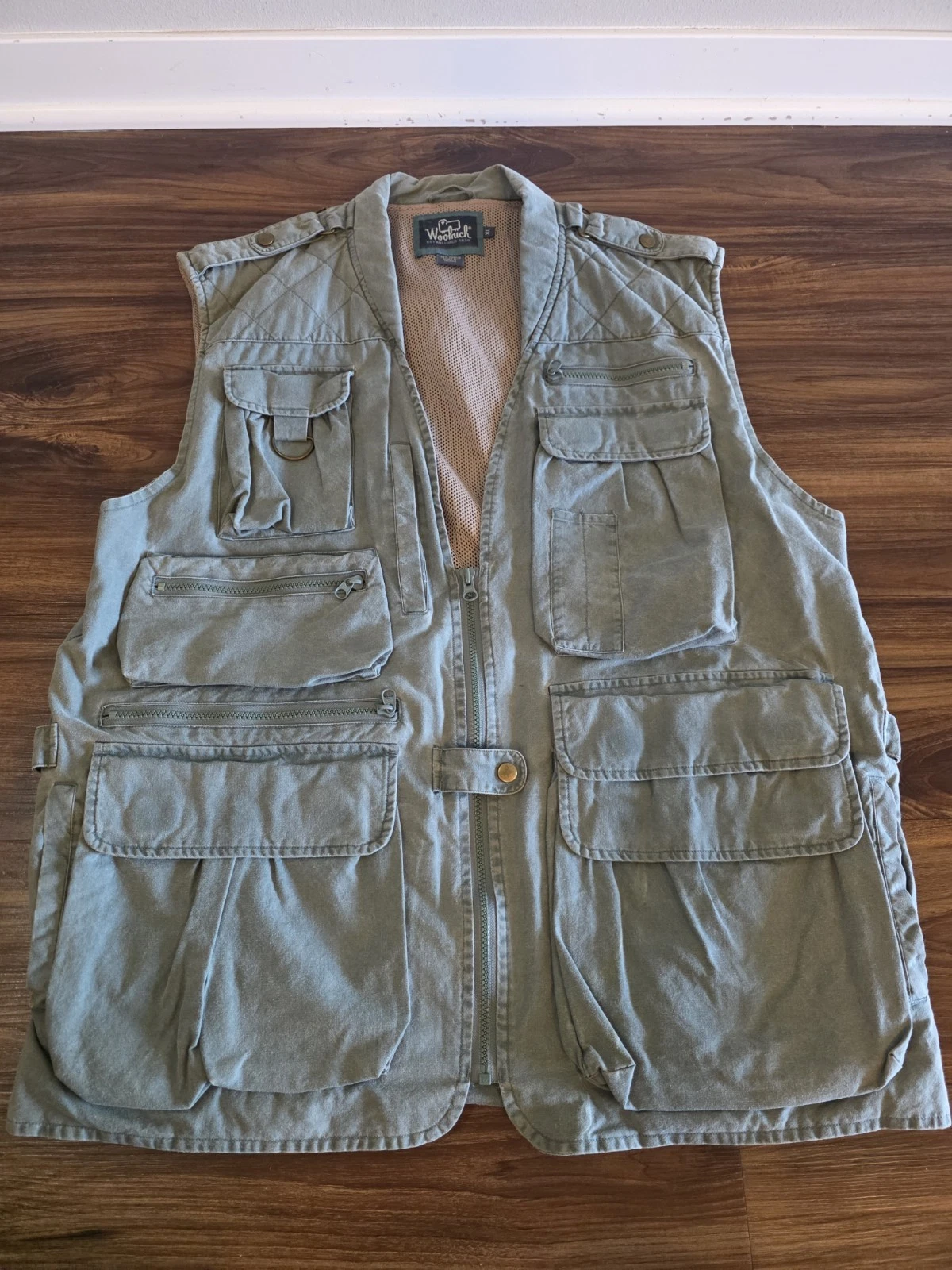 Vintage 90'S Distressed Woolrich Fishing Zip Vest XL EUC