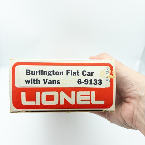 NUEVO Lionel 6-9133 Burlington Northern Flatcar Flatcar Flatcar con remolque furgonetas calibre O - Imagen 5 de 6