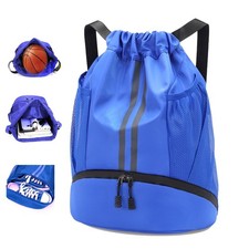 Drawstring Backpack with Shoe Compartment,Water Resistant Sports Gym Bag,Stri...