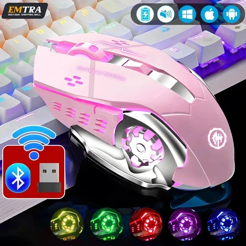 Mouse Wireless Rechargeable Silent Bluetooth USB PC Laptop Gaming RGB LED Mice - Image 4 of 4