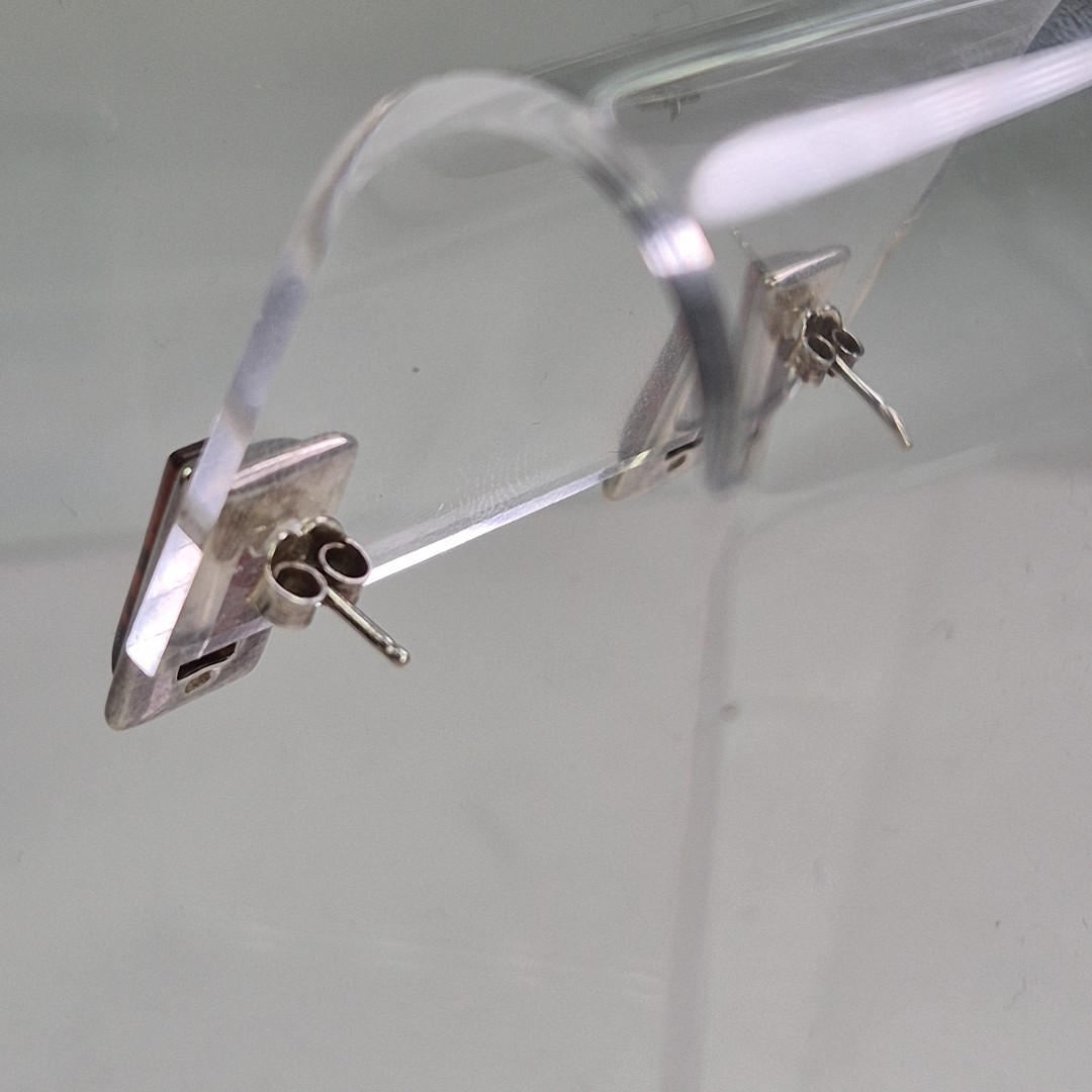 Modern Sterling Silver 925 Rectangular Amber Post… - image 5