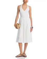 Steve Madden L30516 Women's White Ressi Eyelet Halter Midi Dress Size M