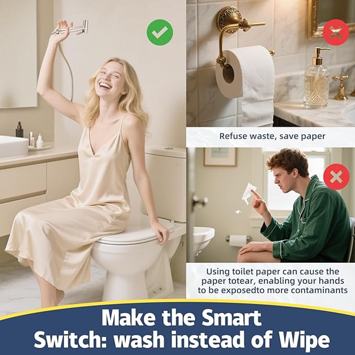 Toilet Bidet Sprayer Attachment Stainless Steel Adjustable Pressure for Feminine