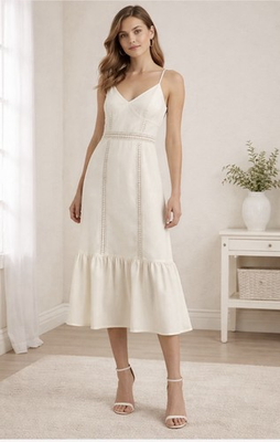 #ad AQUA FORMAL Womens White Adjustable Crisscross Back Lined Midi Dress XS $35.00