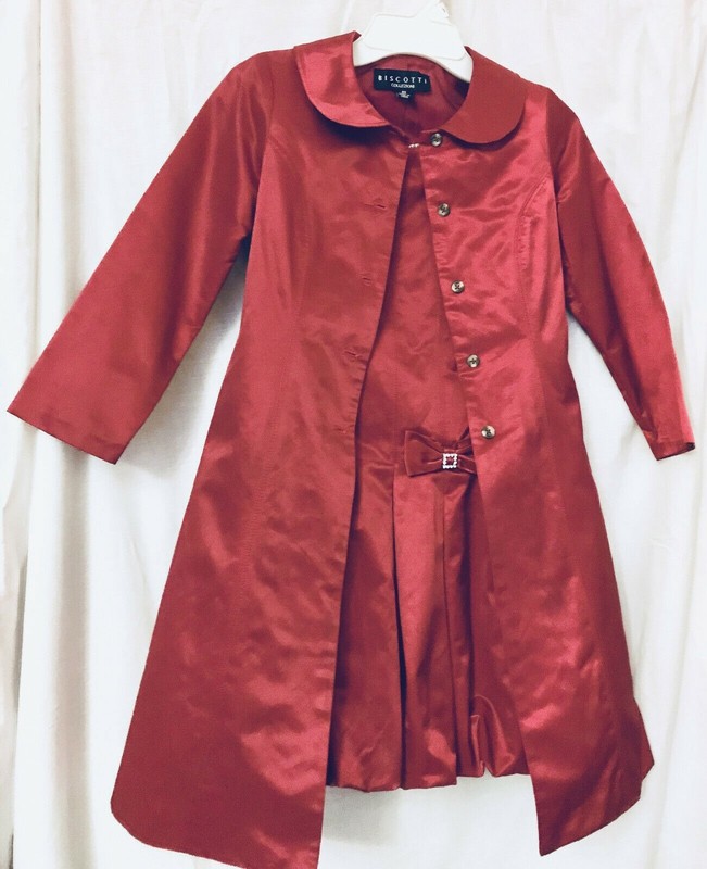 BISCOTTI Girls dress & jacket 2ps red satin Rhinestone dressy Holidays sz 6X