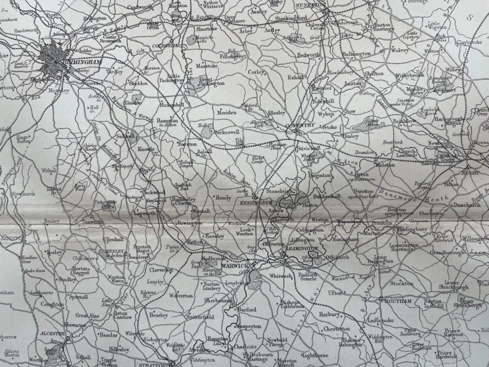 Cromolitógrafo antiguo mapa del condado de Warwickshire Inglaterra 1868 Foto 4 de 4