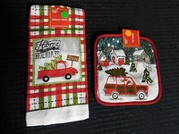 Home For The Holidays X-mas Terry Kitchen Dish Hand Towel & Pot Holder Set Home For The Holidays X-mas Terry Kitchen Dish Hand Towel & Pot Holder Set
