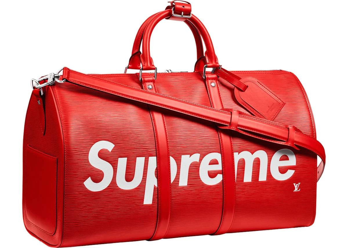 RARE* Louis Vuitton x Supreme Red Epi Leather Keepall 45 Travel Bag w –  Sellier