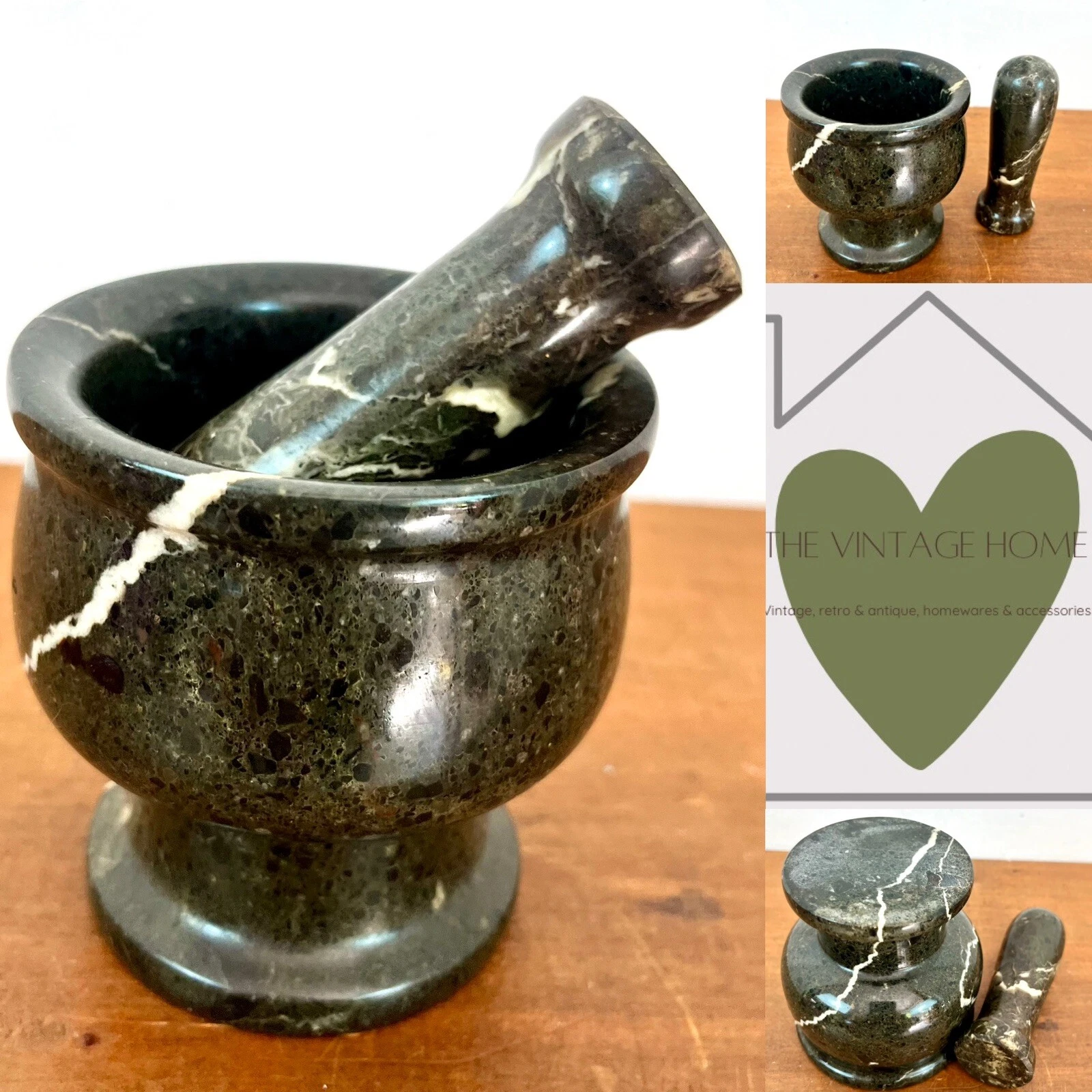 Vintage Grey Marble Pestle And Mortar Spice Herb Tea Pepper Grinder