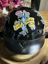 Women’s RODIA Lady Rider Rose Helmet Size MED DOT Clean Summer Black /Roses