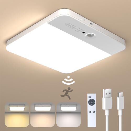 Rechargeable Motion Sensor Ceiling Light with Remote - Wireless Ceiling 