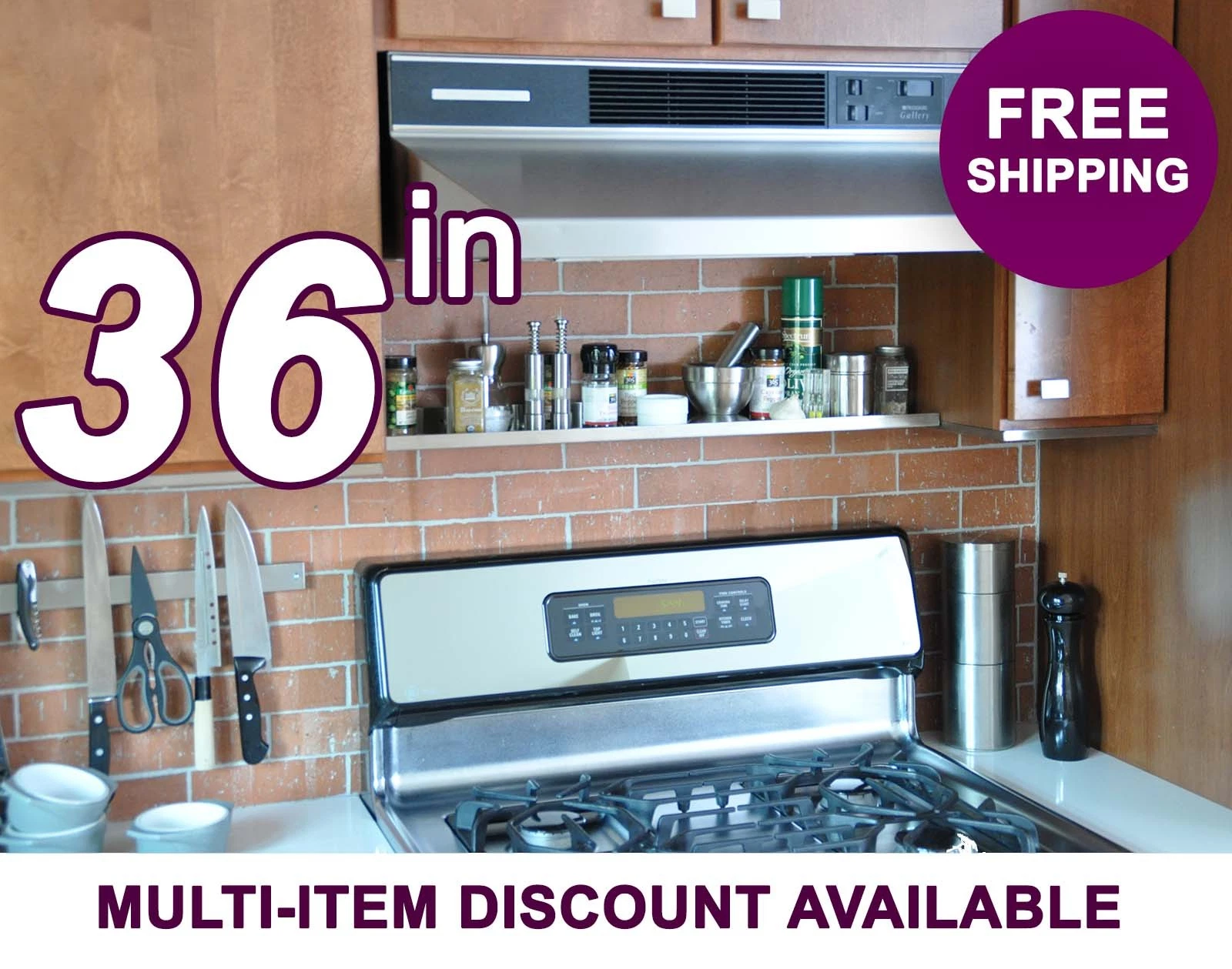36in ultraLEDGE Stainless Steel Over-the-Range Shelf / Spice Rack, 3.5" deep